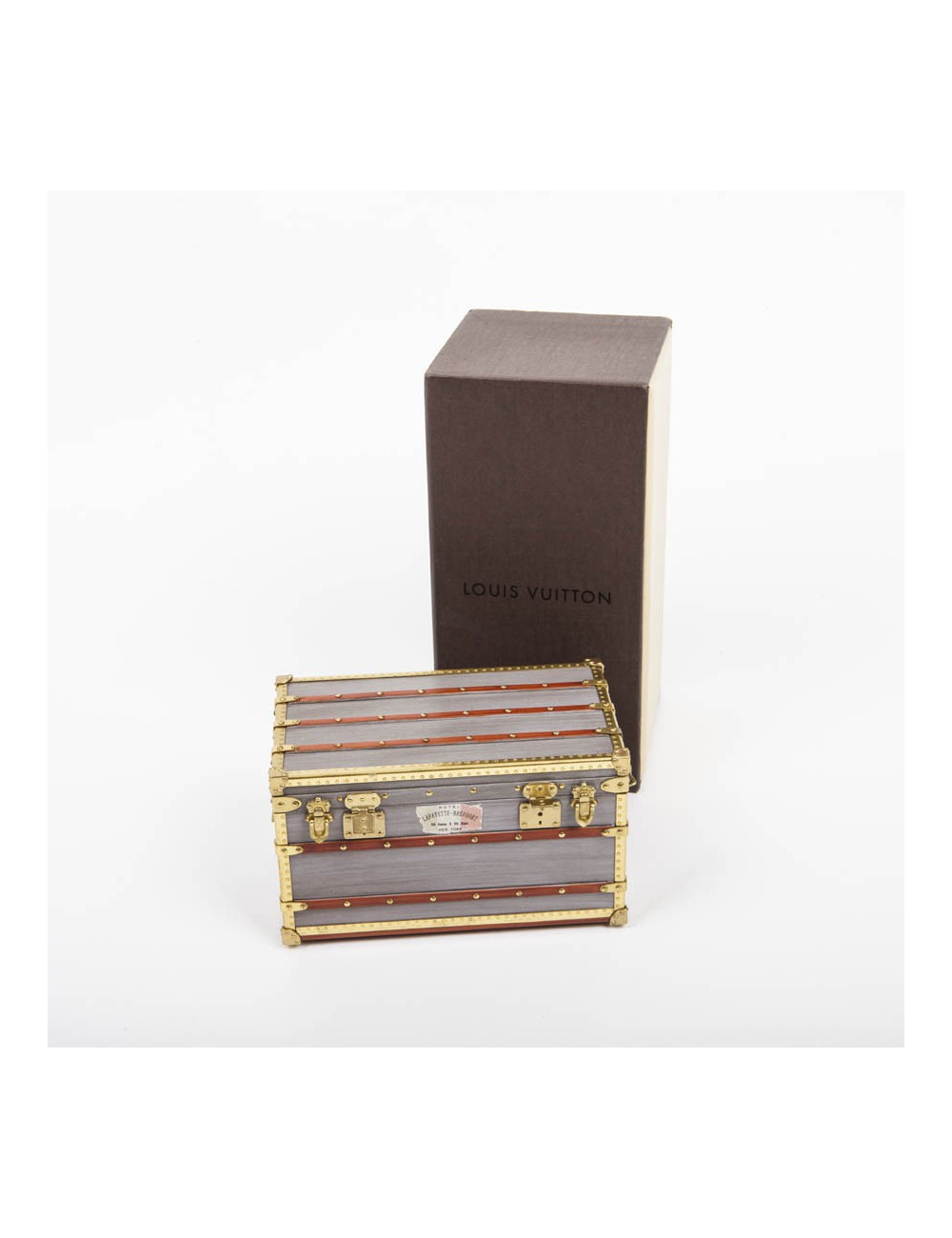 LOUIS VUITTON Miniature case in gray zing, wood and gilded metal