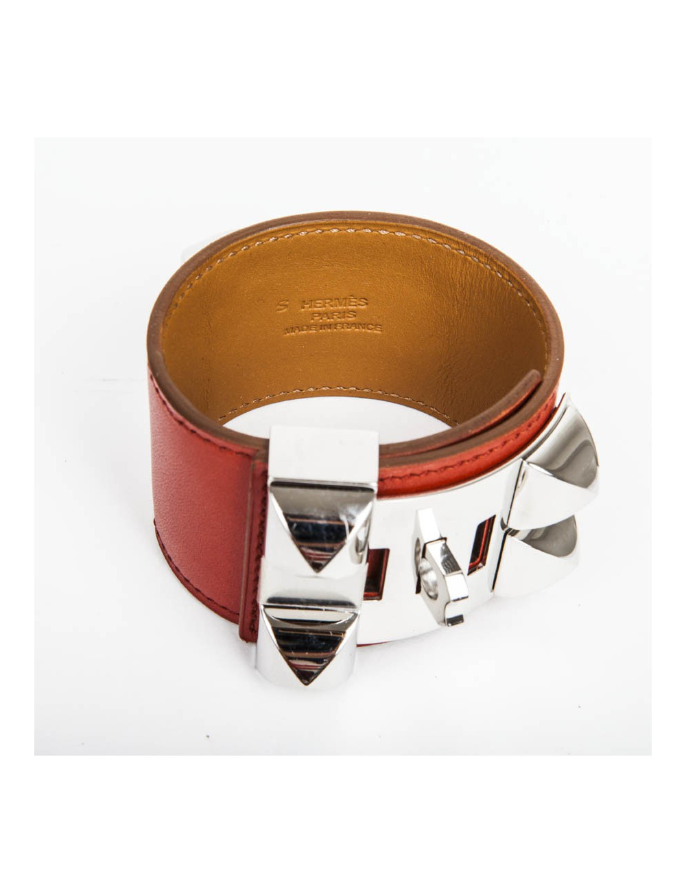 Manchette HERMES CDC cuir veau tadelakt sanguine