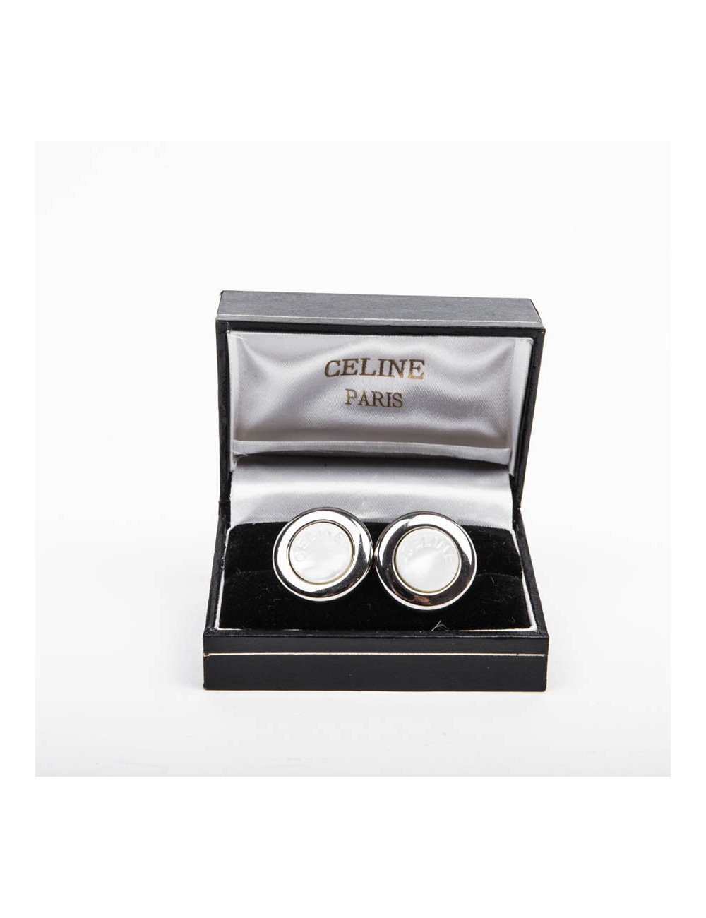 CELINE vintage cufflinks in sterling silver and mother of pearl