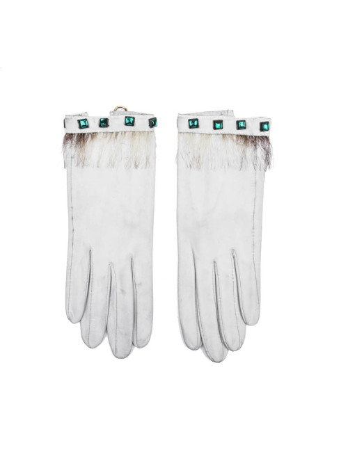 Gants HERMES T 6 1/5 en cuir d'agneau blanc Vintage