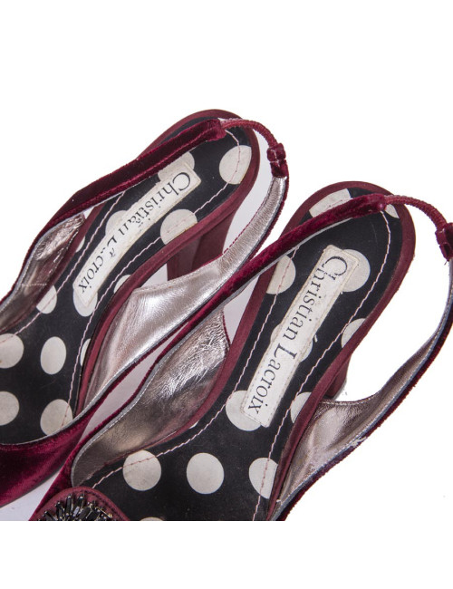 CHRISTIAN LACROIX high heel sandals Size 36.5FR in cardinal red velvet