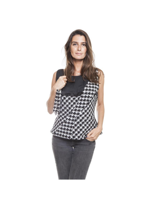 DIOR set top 42FR and clutch in black and white houndstooth fabric