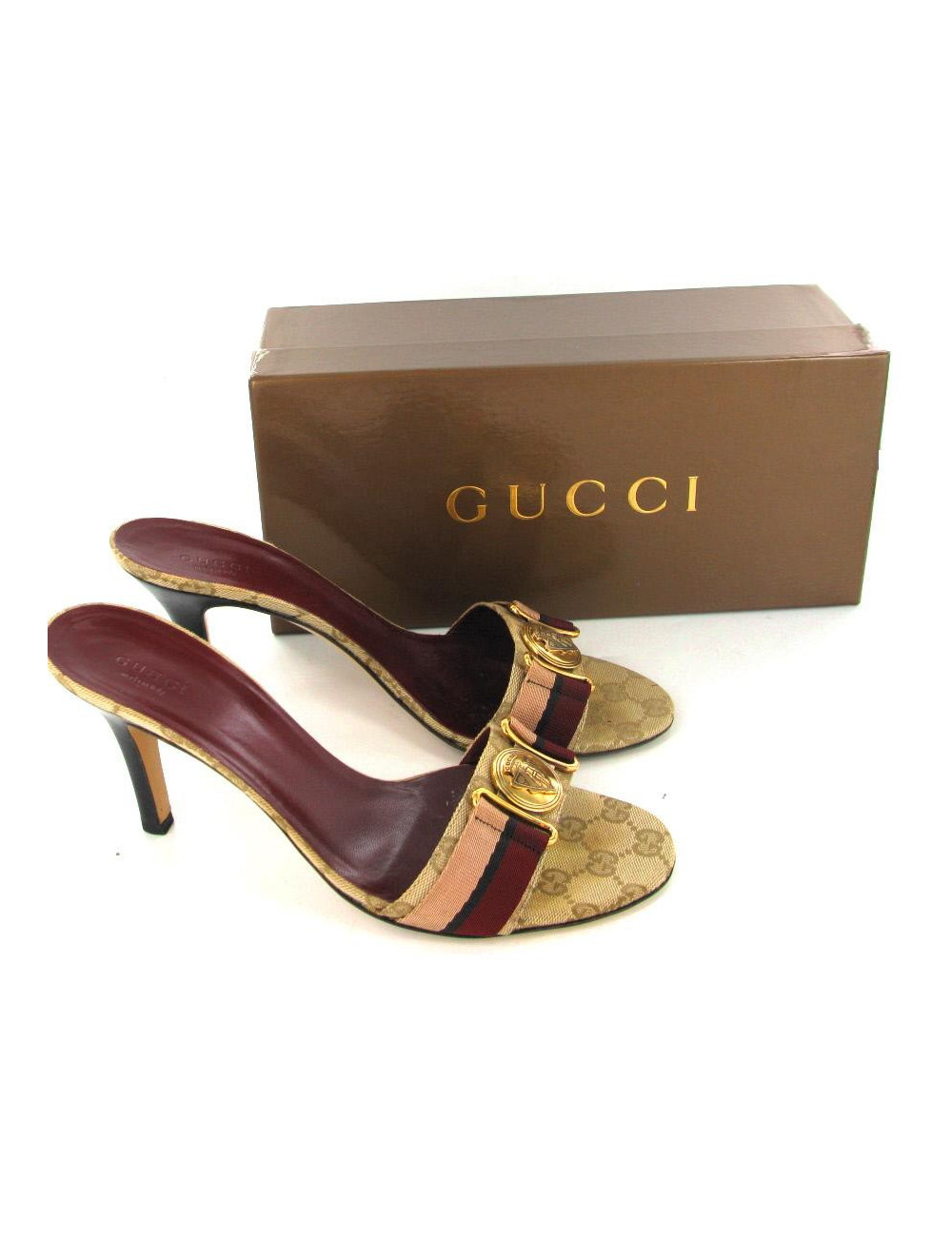 Mules GUCCI T39.5 toile GG et symbole décoratif