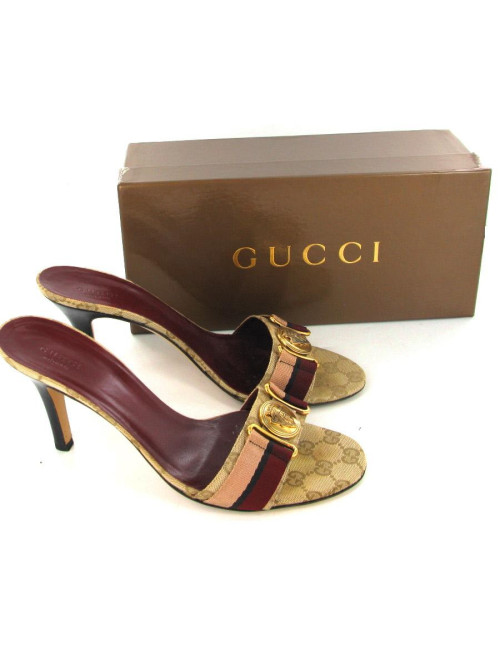 Mules GUCCI T39.5 toile GG et symbole décoratif