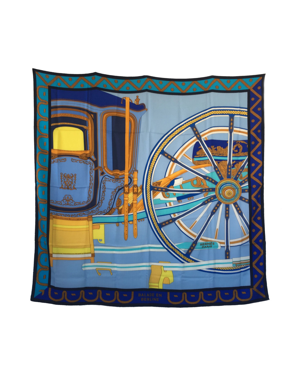 HERMES shawl 'balade en berline' in blue and yellow cashmere and silk