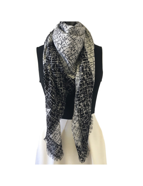 CHANEL Shawl in Gray and Black Cashmere and Silk