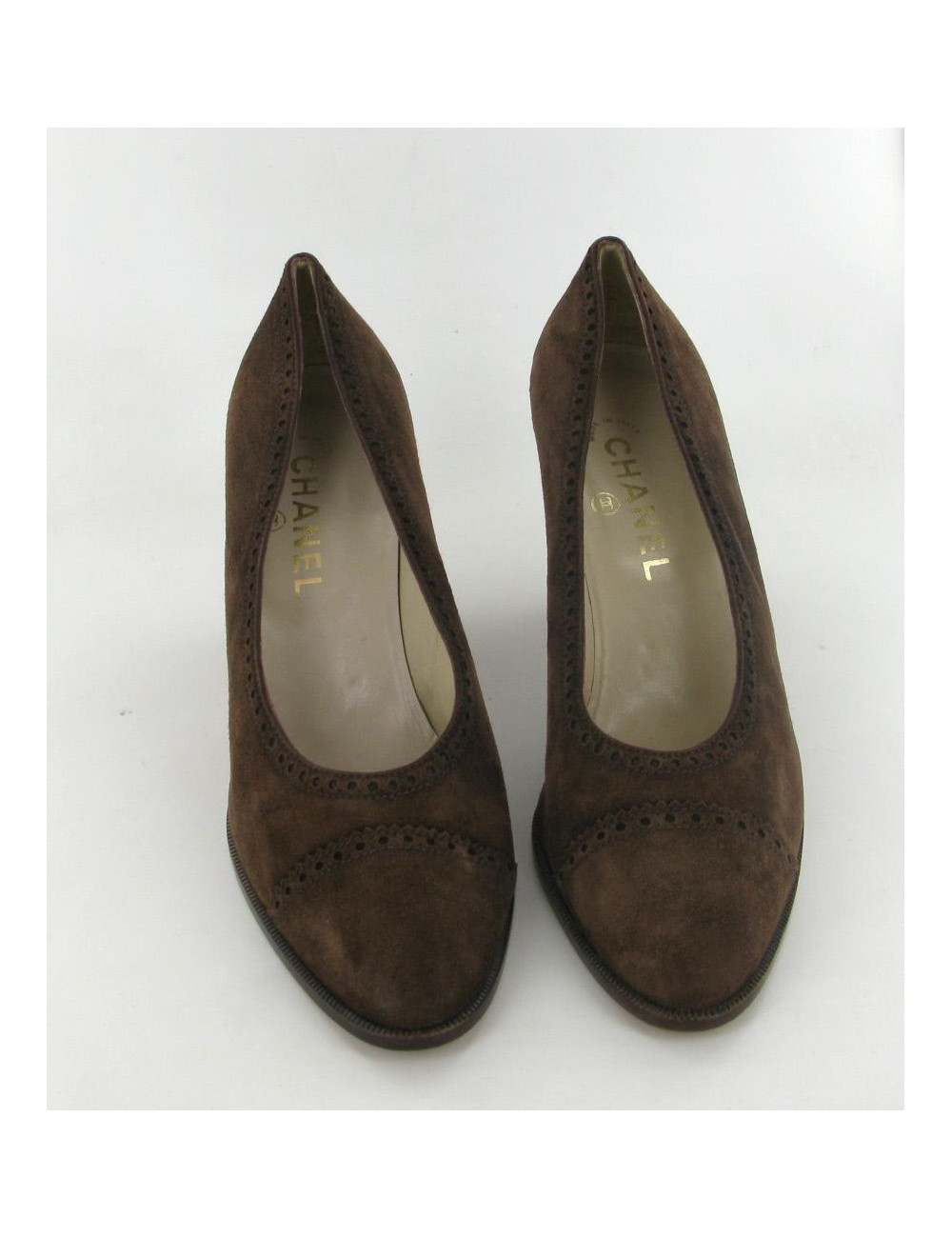 Escarpins CHANEL T 38 en daim marron foncé