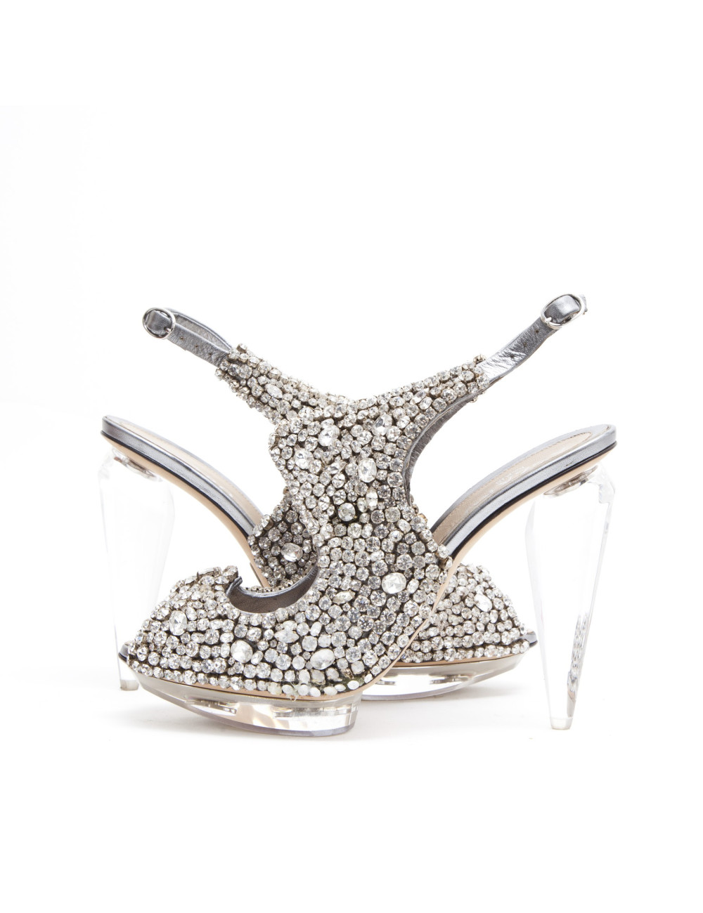 LORIS AZZARO high heel sandals set with swarovski rhinestones and transparent plexi