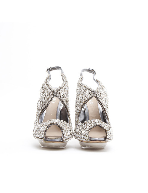 LORIS AZZARO high heel sandals set with swarovski rhinestones and transparent plexi
