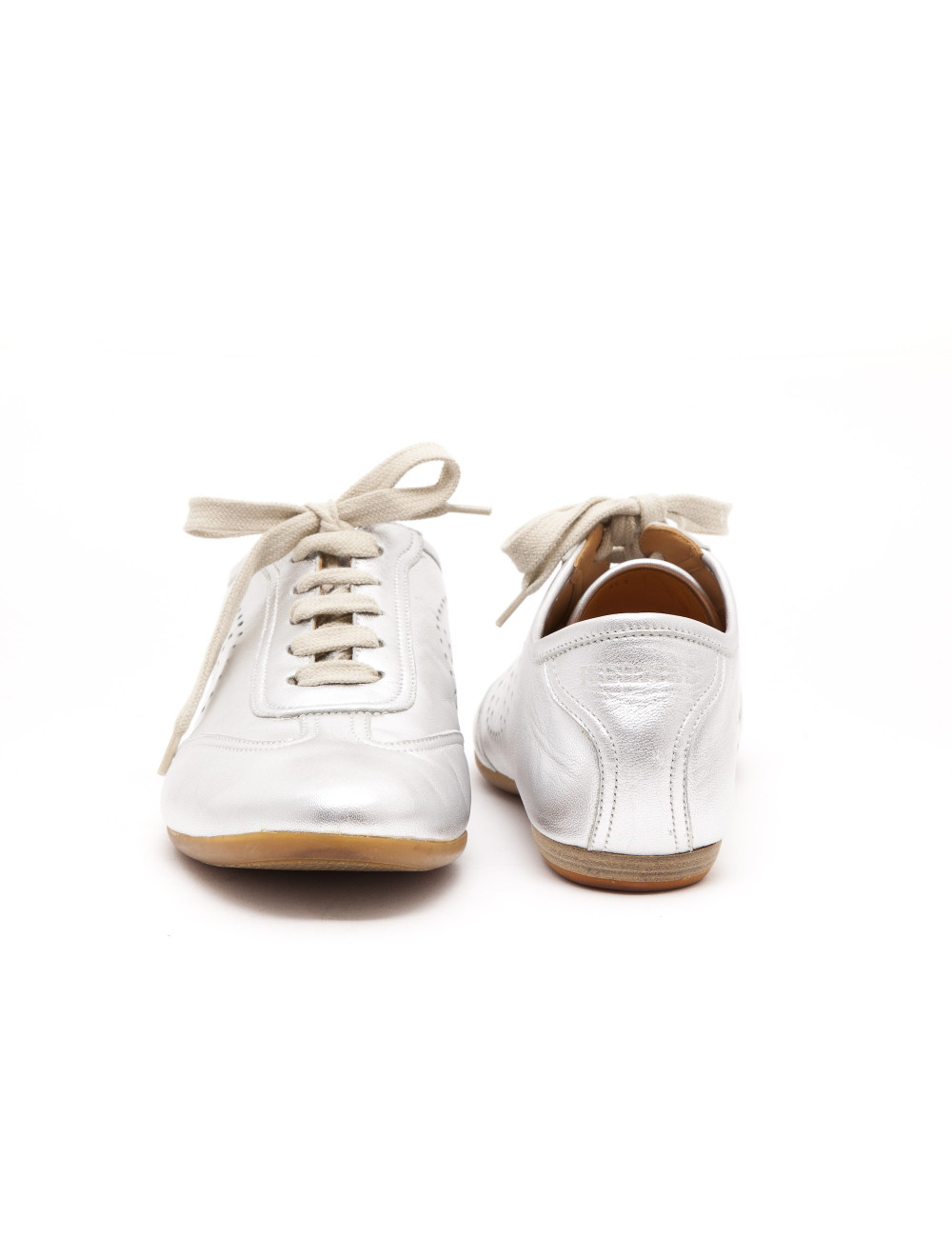 Sneakers HERMES T 40 en cuir argenté