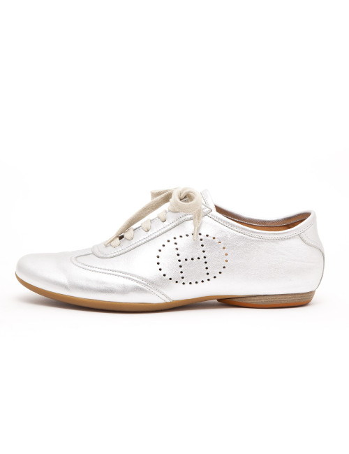 Sneakers HERMES T 40 en cuir argenté