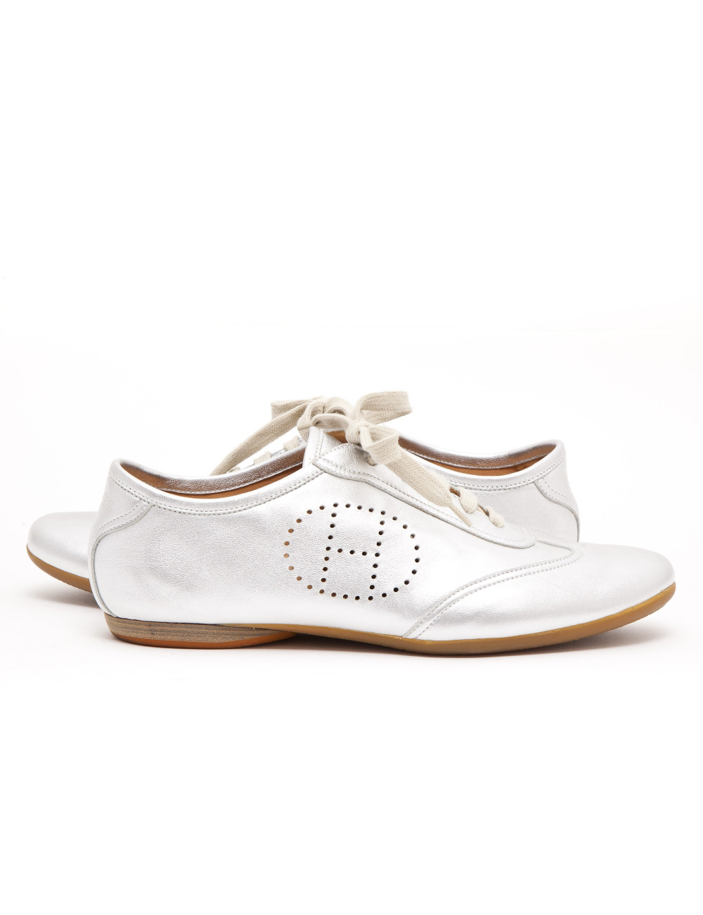 Sneakers HERMES T 40 en cuir argenté