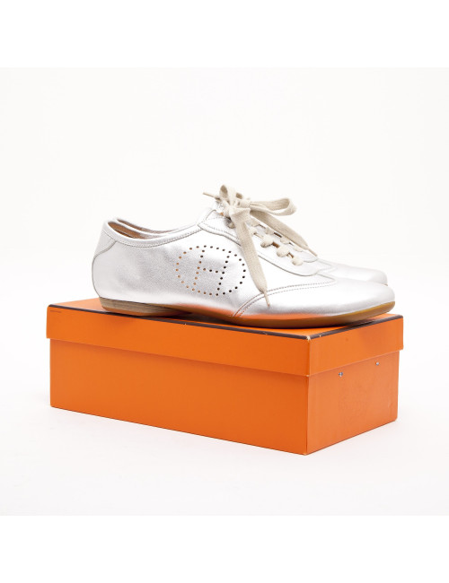 Sneakers HERMES T 40 en cuir argenté