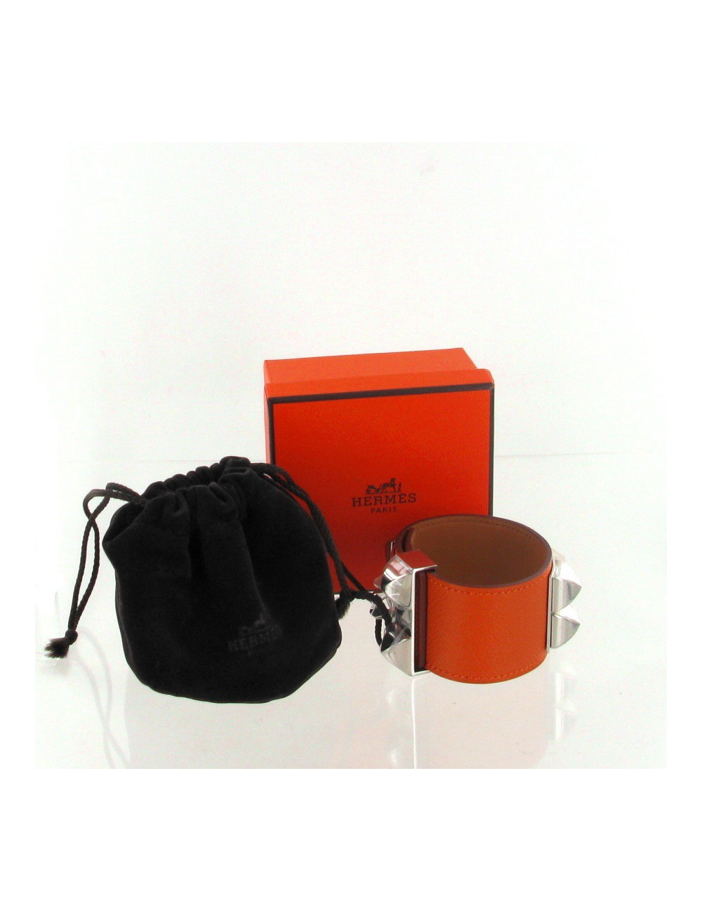 Manchette "Collier de chien" HERMES en cuir epsom orange 