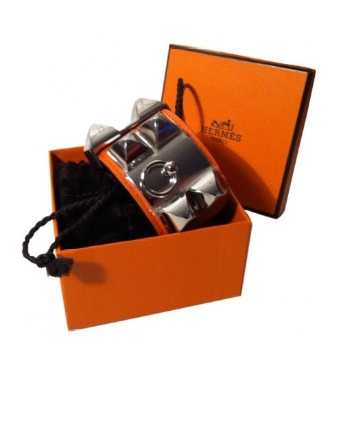 Manchette "Collier de chien" HERMES en cuir epsom orange 