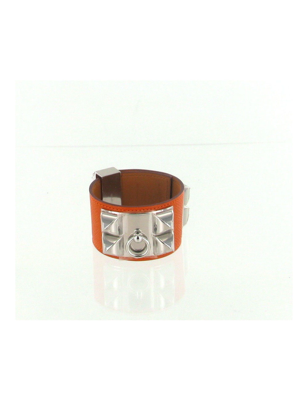 Manchette "Collier de chien" HERMES en cuir epsom orange 