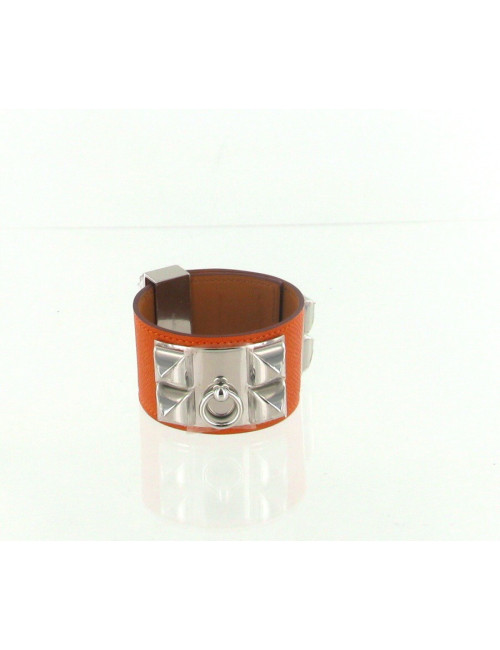 Manchette "Collier de chien" HERMES en cuir epsom orange 