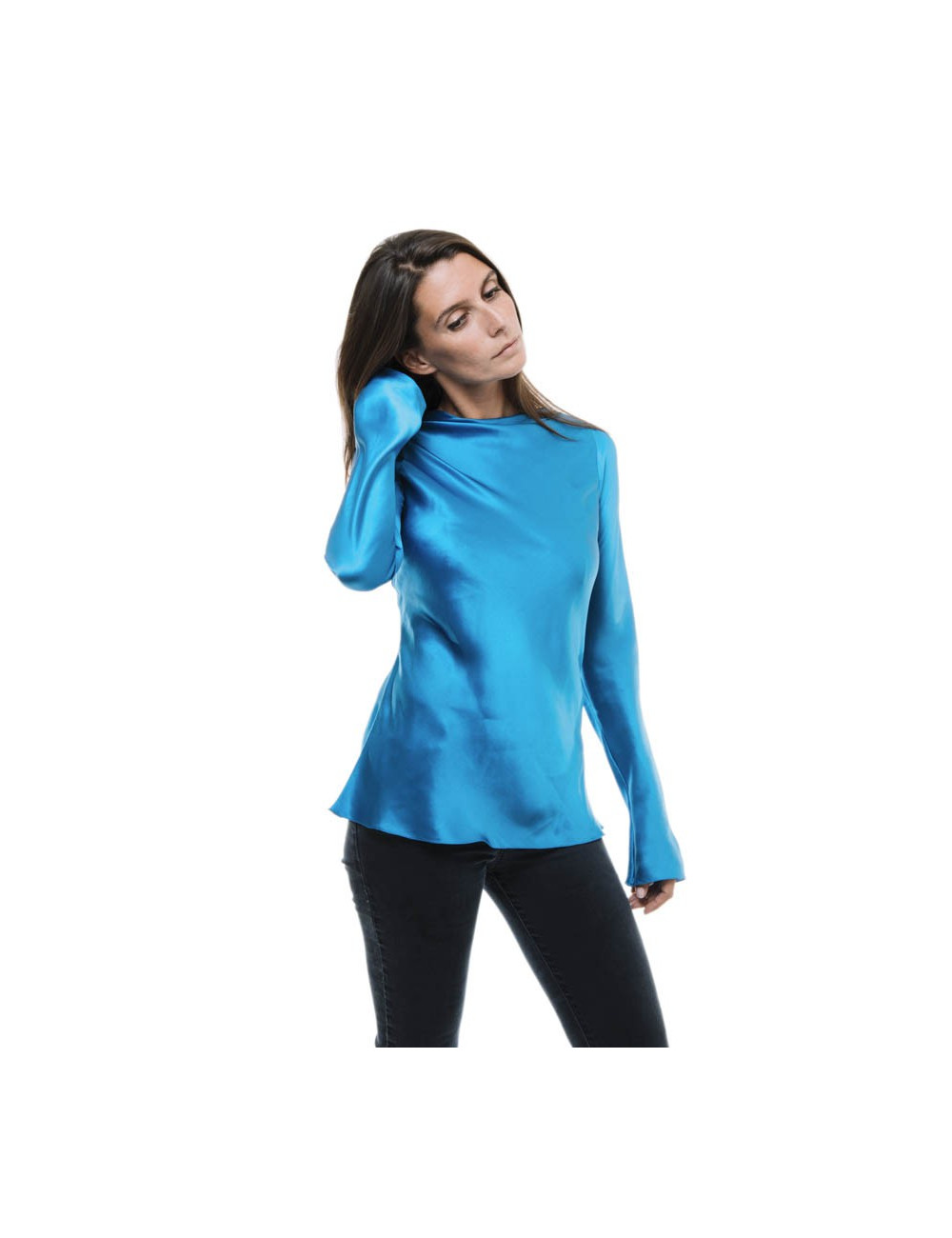 Blouse YSL YVES SAINT LAURENT soie bleu roi