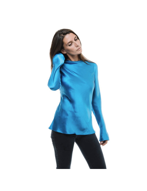 Blouse YSL YVES SAINT LAURENT soie bleu roi