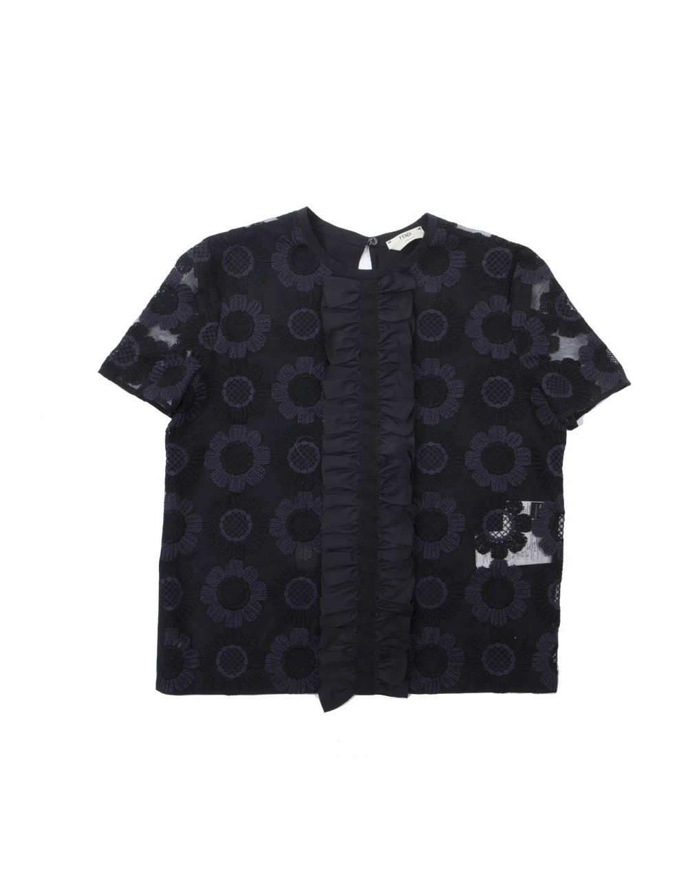 Blouse FENDI T en tulle brodé noir et violet