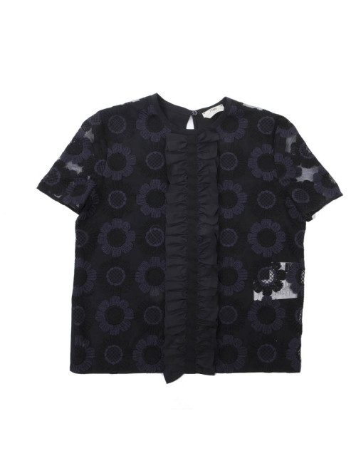 Blouse FENDI T en tulle brodé noir et violet