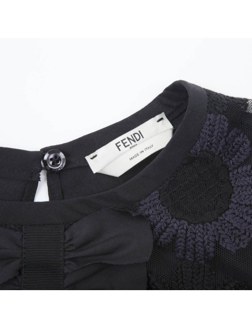 FENDI blouse T38 in tulle embroidered with black and purple flowers