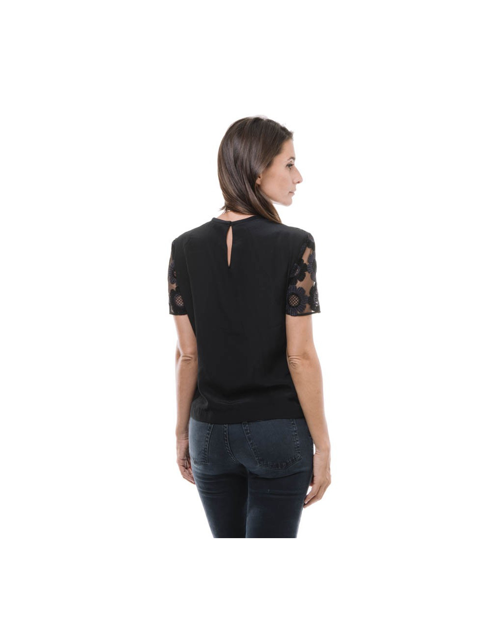 Blouse FENDI T 36 en tulle brodé noir et violet