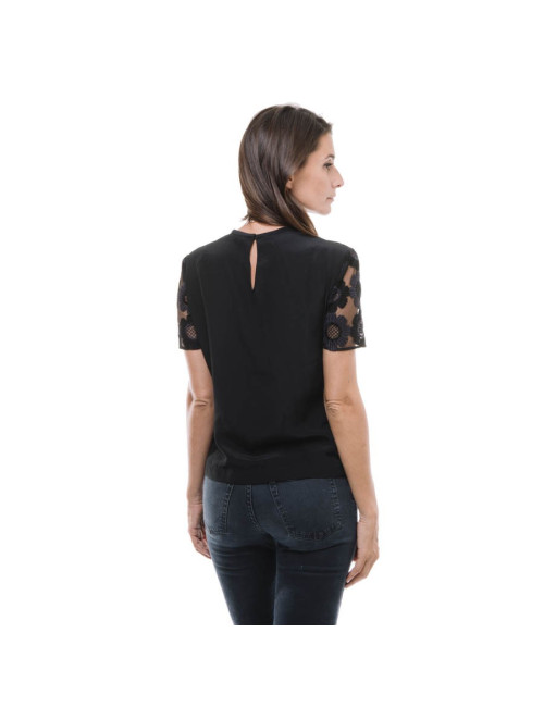 Blouse FENDI T 36 en tulle brodé noir et violet