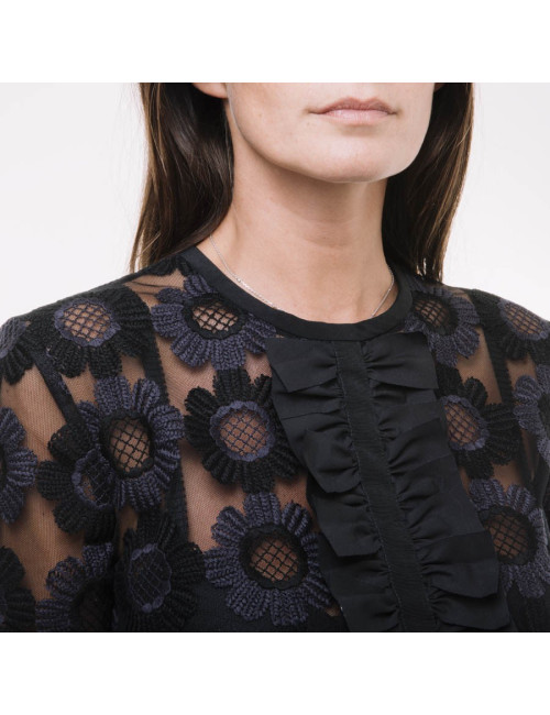 Blouse FENDI T 36 en tulle brodé noir et violet