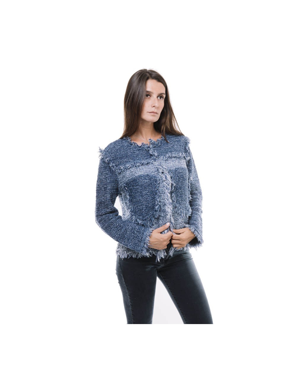 MISSONI Jacket in blue jeans and white tweed size 38FR