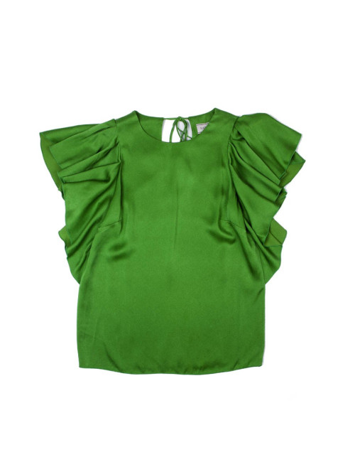 LANVIN blouse in green silk crepe size 36FR