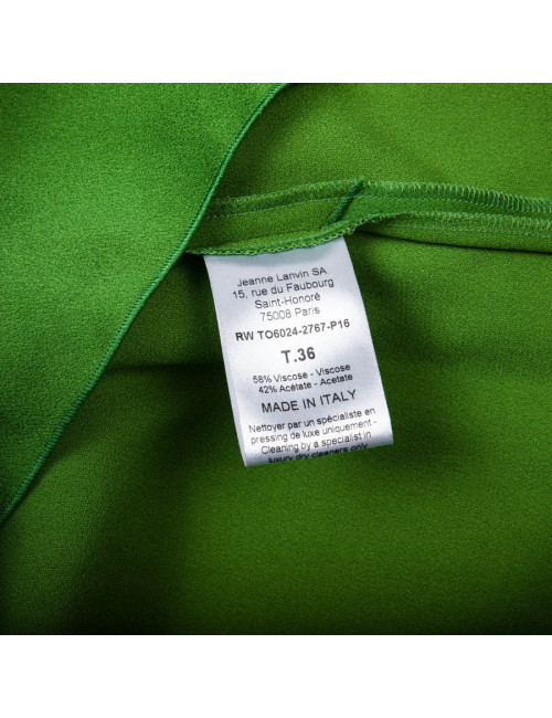 LANVIN blouse in green silk crepe size 36FR