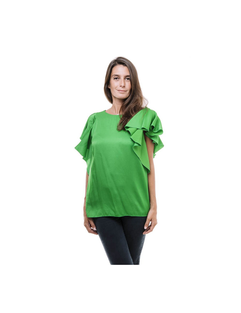 LANVIN blouse in green silk crepe size 36FR