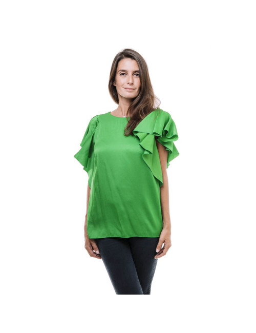Blouse LANVIN T36  en crêpe de soie verte 