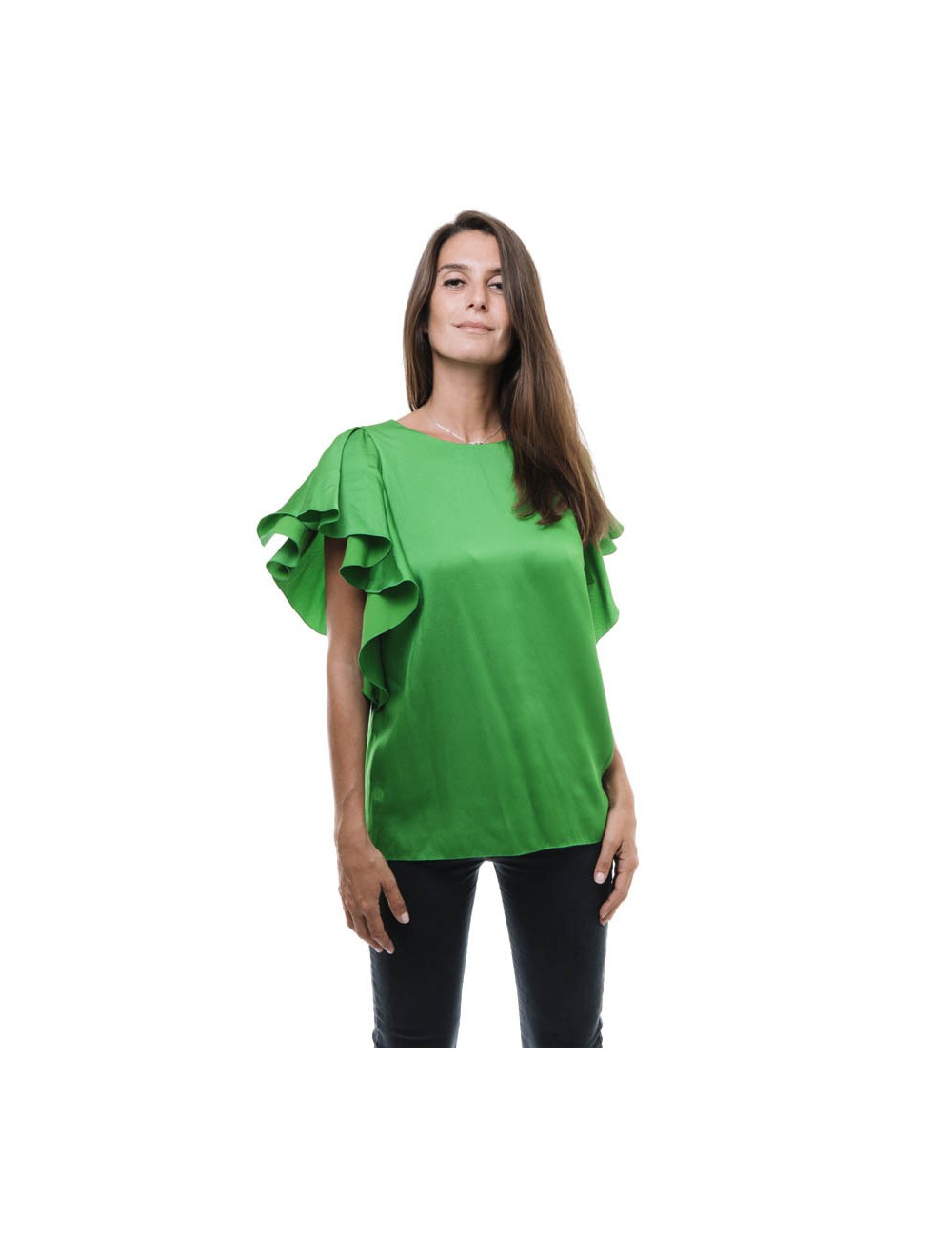 Blouse LANVIN T36  en crêpe de soie verte 