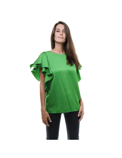 LANVIN blouse in green silk crepe size 36FR