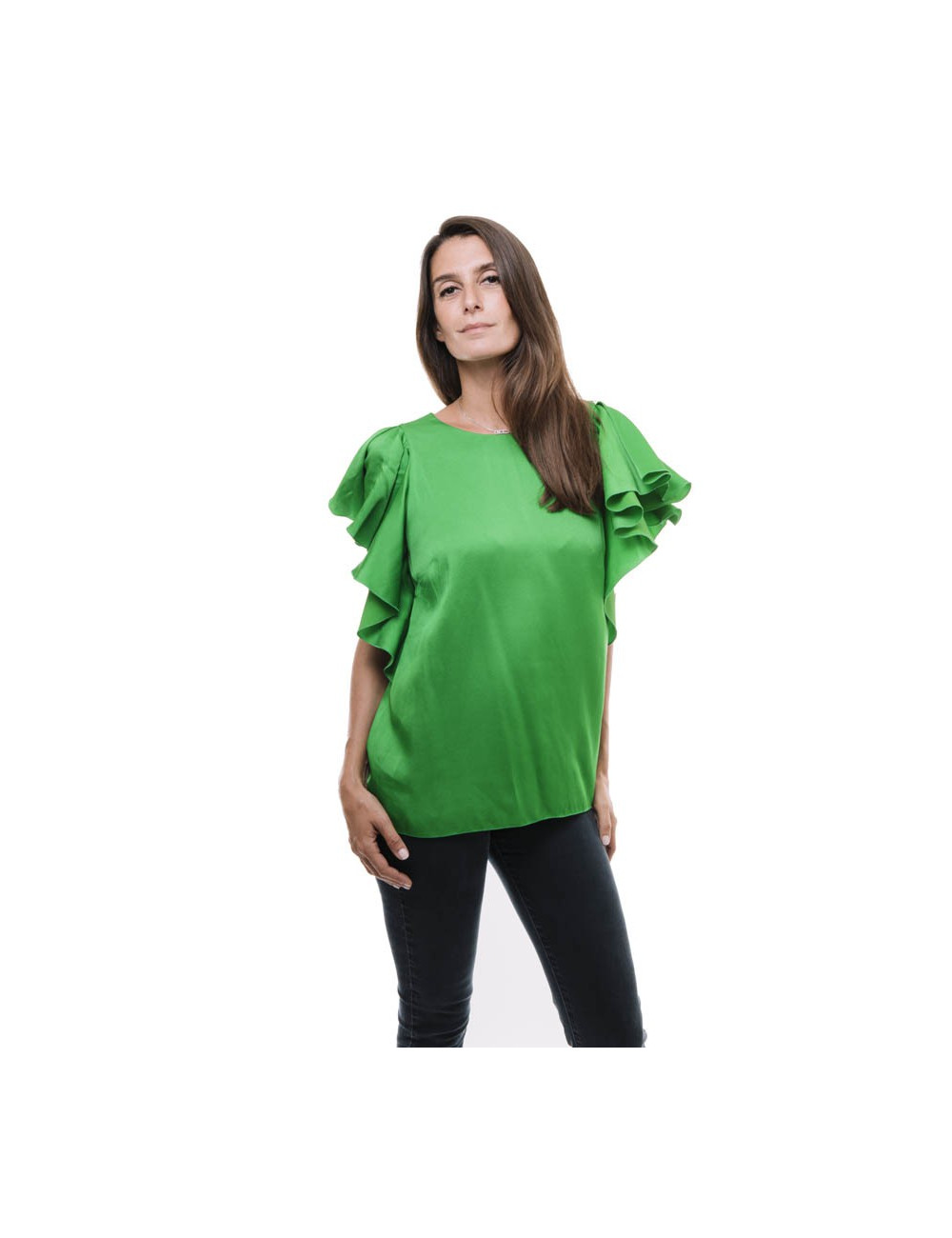 LANVIN blouse in green silk crepe size 36FR