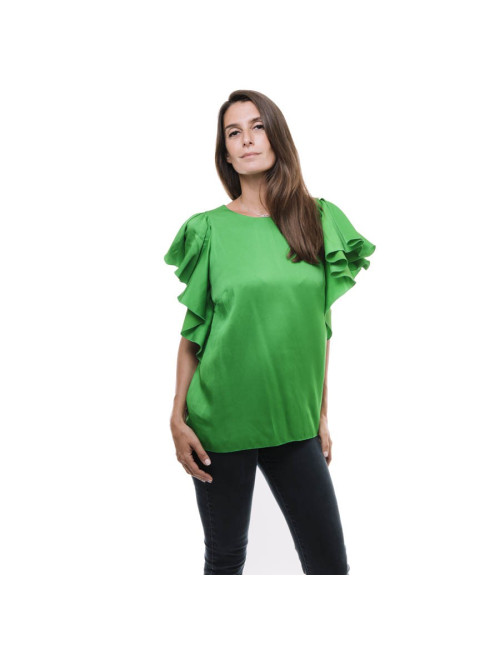 LANVIN blouse in green silk crepe size 36FR
