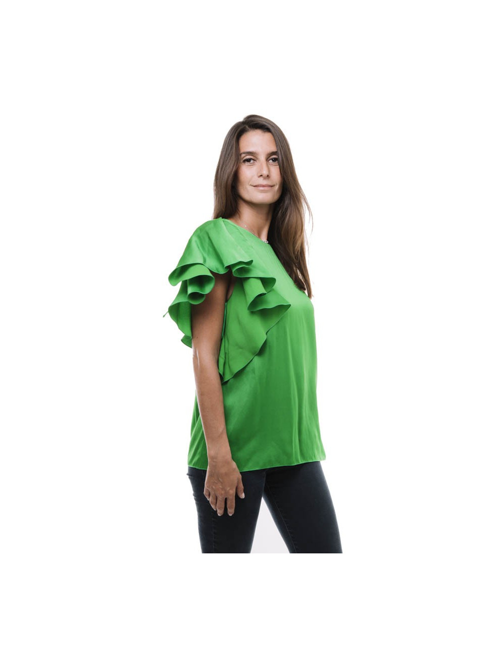 Blouse LANVIN T36  en crêpe de soie verte 