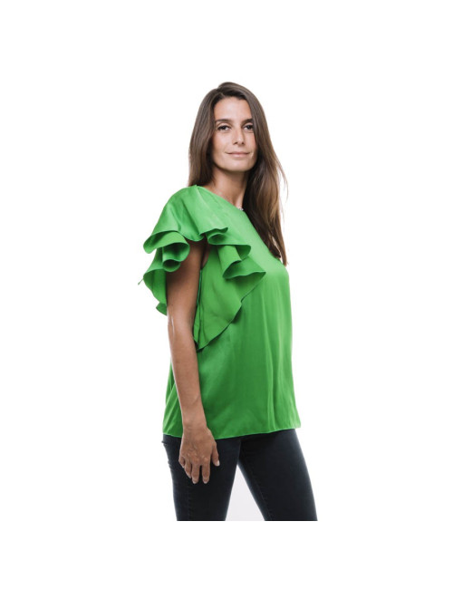 Blouse LANVIN T36  en crêpe de soie verte 