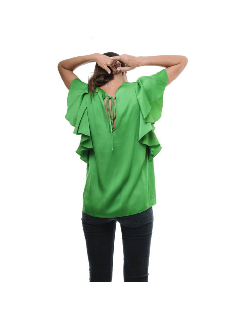 LANVIN blouse in green silk crepe size 36FR