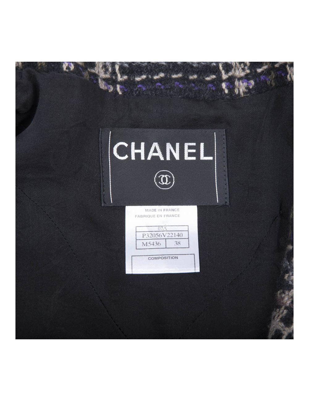 CHANEL checked jacket in black wool tweed size 38FR