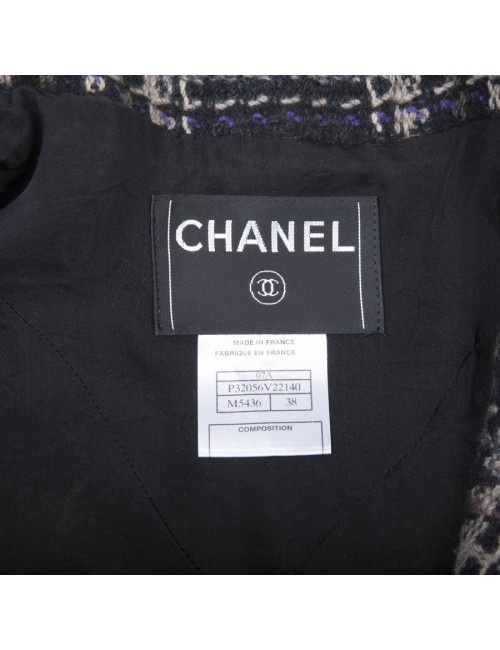CHANEL checked jacket in black wool tweed size 38FR