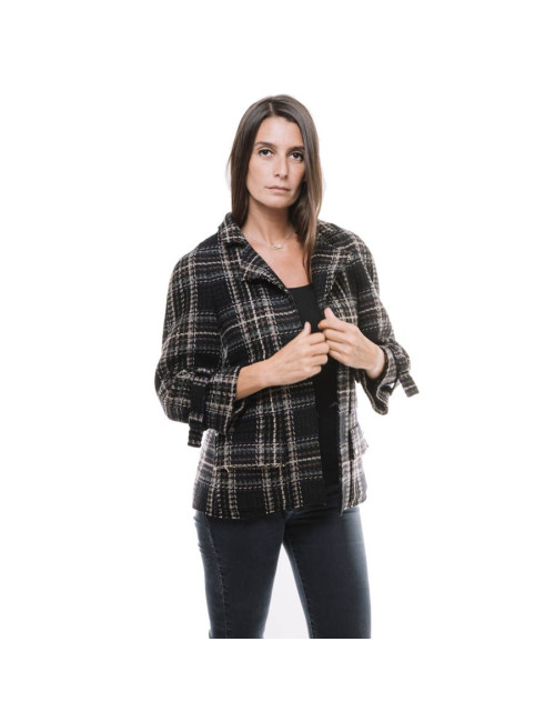 CHANEL checked jacket in black wool tweed size 38FR