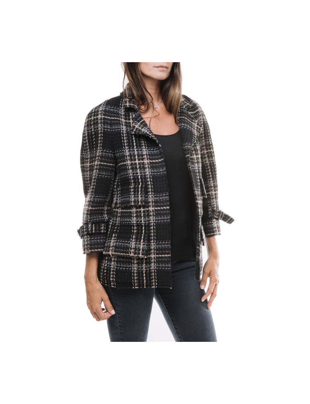 Veste CHANEL T38  en tweed a carreaux 