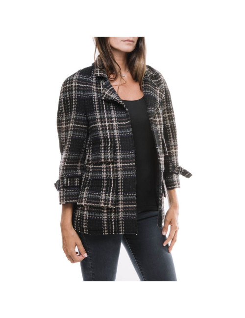 CHANEL checked jacket in black wool tweed size 38FR