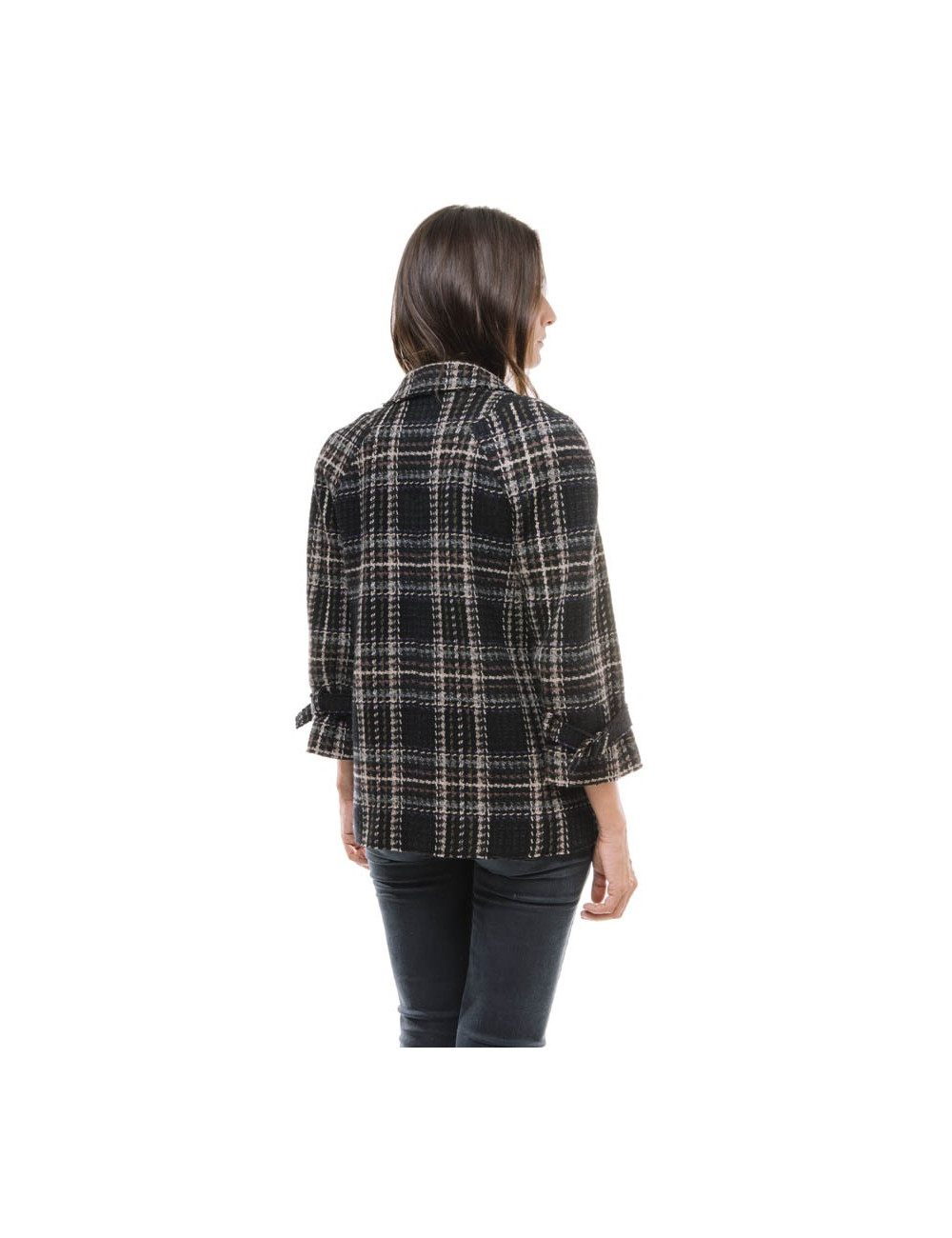 CHANEL checked jacket in black wool tweed size 38FR