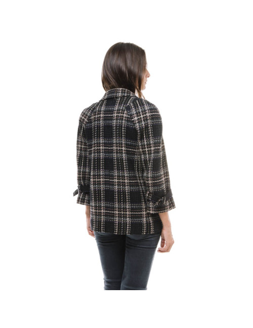 CHANEL checked jacket in black wool tweed size 38FR