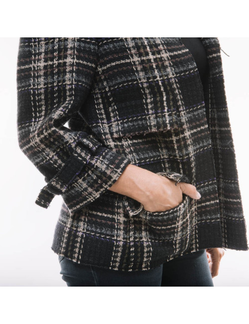 CHANEL checked jacket in black wool tweed size 38FR