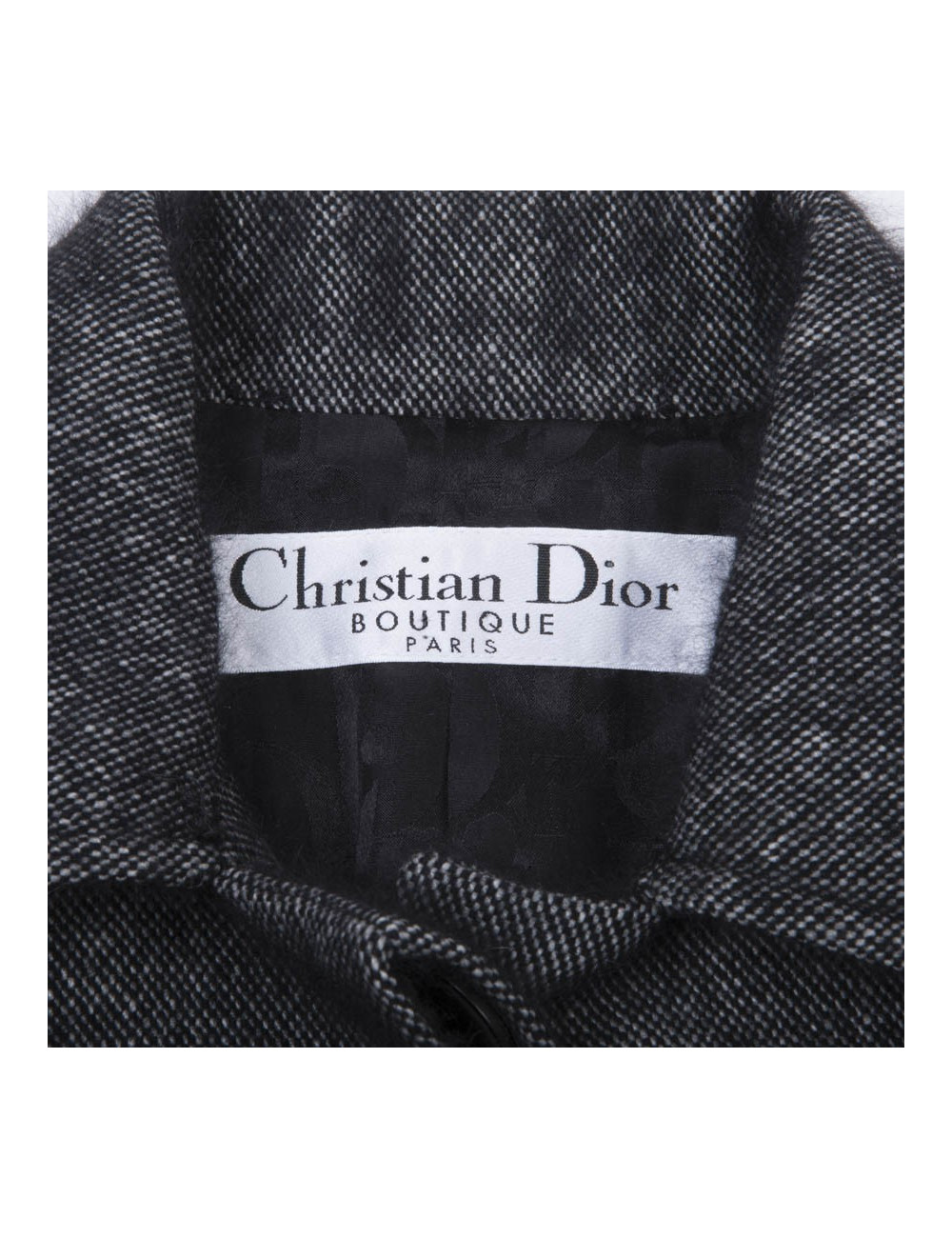 CHRISTIAN DIOR coat in grey and black angora and wool size 38FR